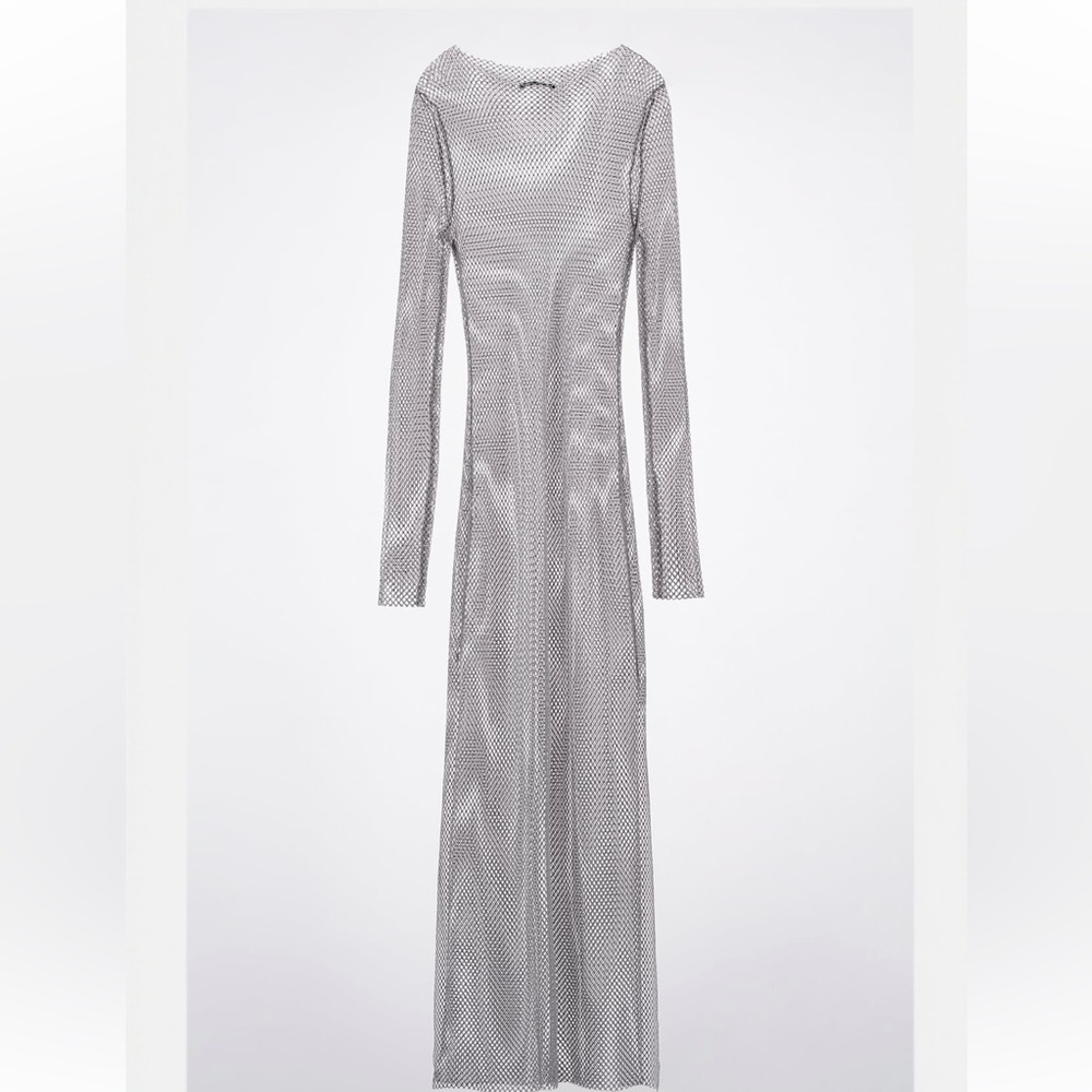 Zara Sheer Silver Midi Dress - Picture 4 of 8